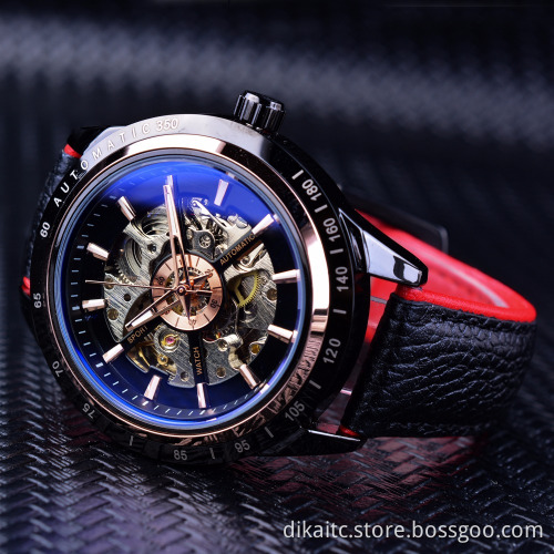 Top Brand Luxury Mens Forsining Motorcycle Design Transparent Genuine Strap Waterproof Skeleton Men Automatic Watches Clock